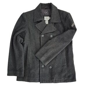 CALVIN KLEIN JEANS Peacoat Dark Gray Double Breasted Wool Blend Classic Men's L